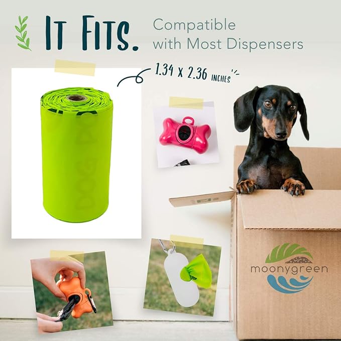 Dog Poop Bag with Holder, Compostable Dog Bags for Poop, Vegetable-Based Doggy Poop Bags, Eco-Friendly, Unscented, Extra Thick and Leak Proof, 120 Counts, 10 Rolls, 9 x 13 Inches