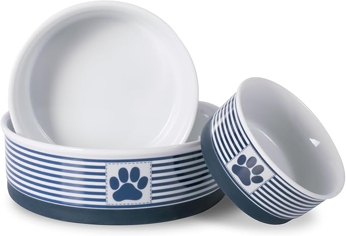 Bone Dry Paw & Patch Ceramic Pet Collection, Medium Bowl, 6x2", Nautical Blue