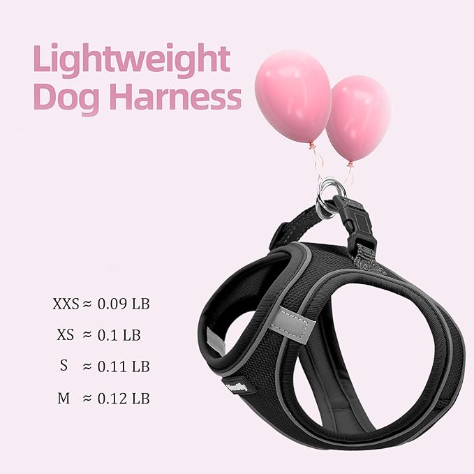 Sparkly Dog Harness Small Sized and Leash Set for Small Dogs Cats,Black S Puppy Harness, Step in Soft Dog Reflective Vest, Breathable Mesh Pet Harness. (Black, M)