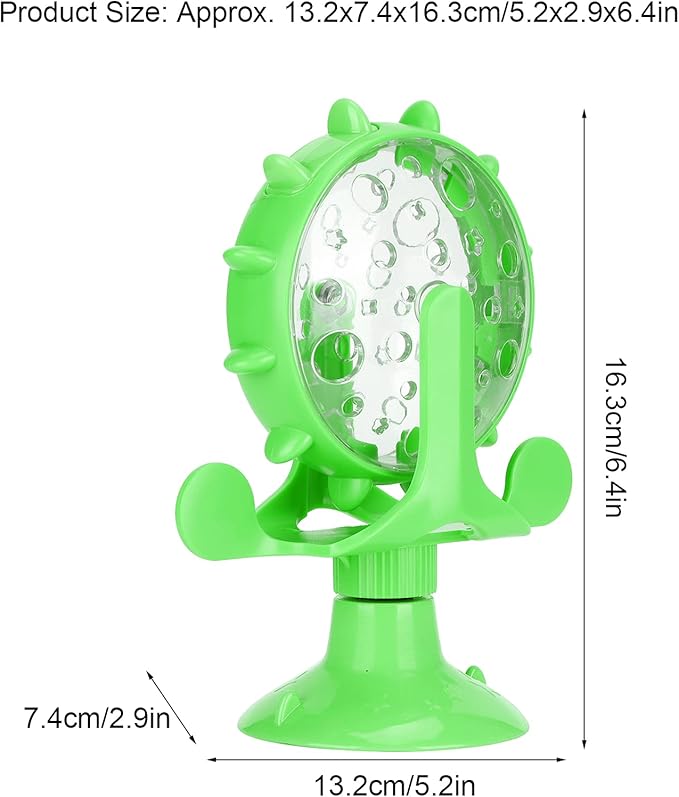 GLOGLOW Cat Food Leakage Toy, Windmill Treat Dispensing Cat Puzzle Food Interactive Toy Kitten Slow Feeder Snacks Distribution with Powerful Suction Cup(Green)