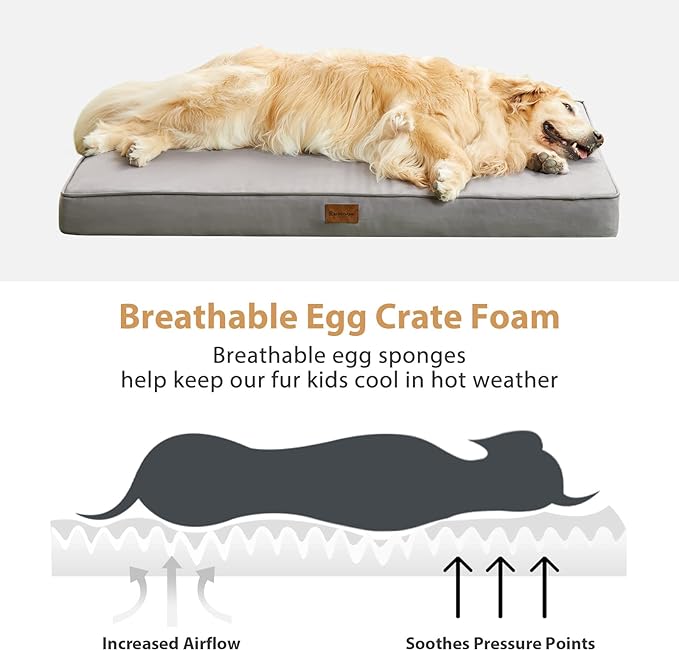 BFPETHOME Outdoor Dog Beds for Large Dogs, Waterproof Dog Bed for Medium, Large, Extra Large Dogs, Orthopedic Pet Bed with Removable Washable Cover, Egg Crate Foam Pet Bed Mat. (30 x 20in, Grey)