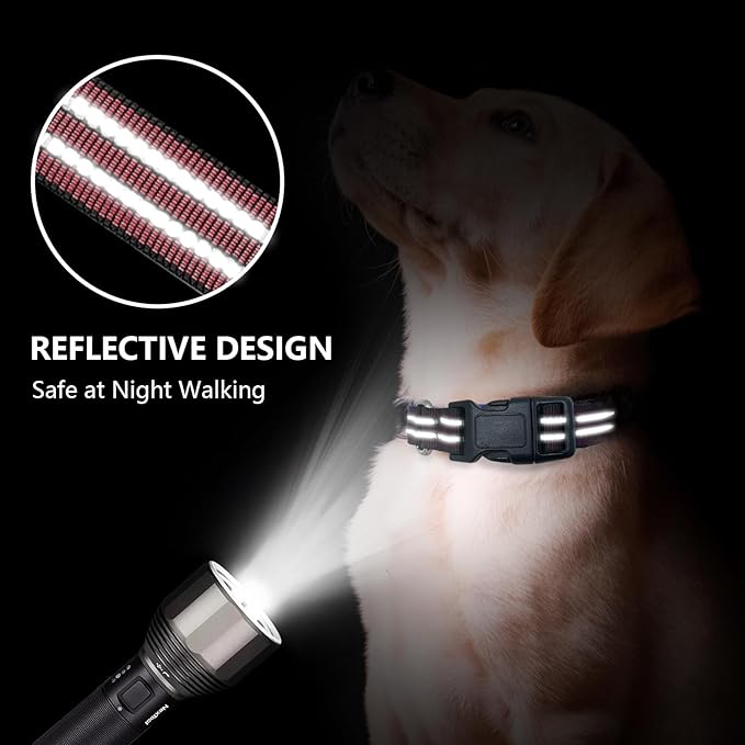 Hikiko Martingale Dog Collars Reflective Nylon Dog Collar with Quick Release Buckle Adjustable Training No Slip Dog Collar (Large, Burgundy)