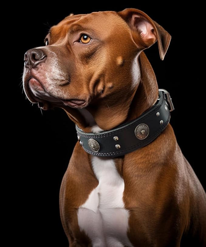 Leather Dog Collar, 2 inches Wide Heavy Duty Genuine Leather Collars, Handmade, Soft, and Luxury, Eye-catching Best Choice for Large and Medium Breed Dogs, Black 21-25 inches