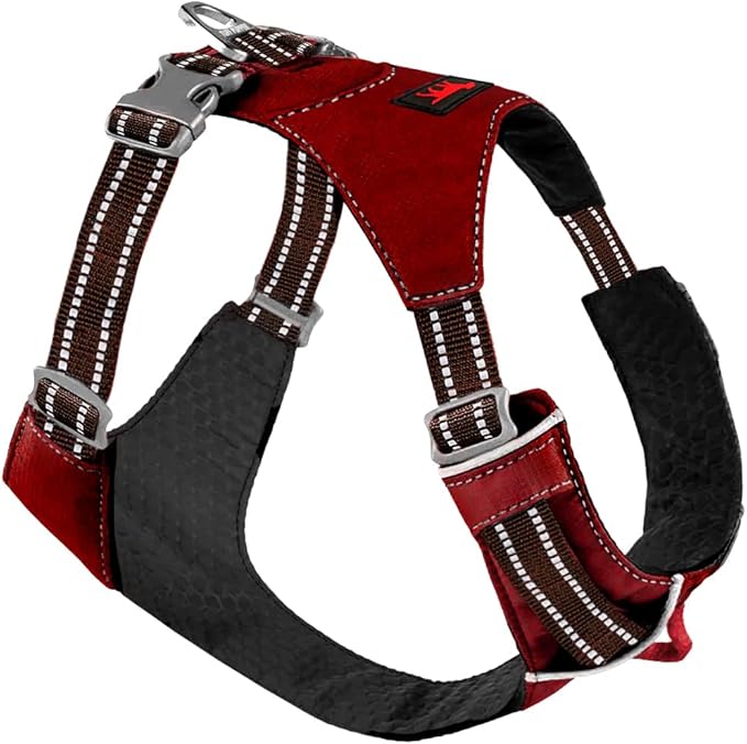 Tuff Pupper All-Day Wear Dog Harness | for Walking, Trail Running, Hiking | Front & Back Leash Clips | Reflective Trim | Easy On/Off Buckles | Lightweight Breathable | No Pull Design (Small, Red)