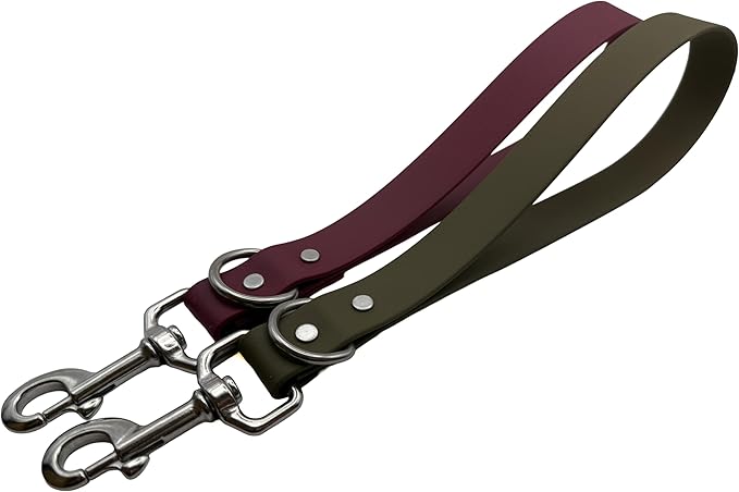 2 Pack - 14in Short Dog Leash with 1000lb Strength, Stainless Hardware - Training Leash for Dogs (2 Pack - Olive Drab & Wine)