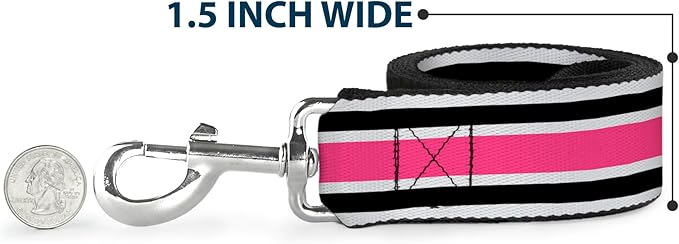 Dog Leash Stripes White Black White Pink 6 Feet Long 0.5 Inch Wide