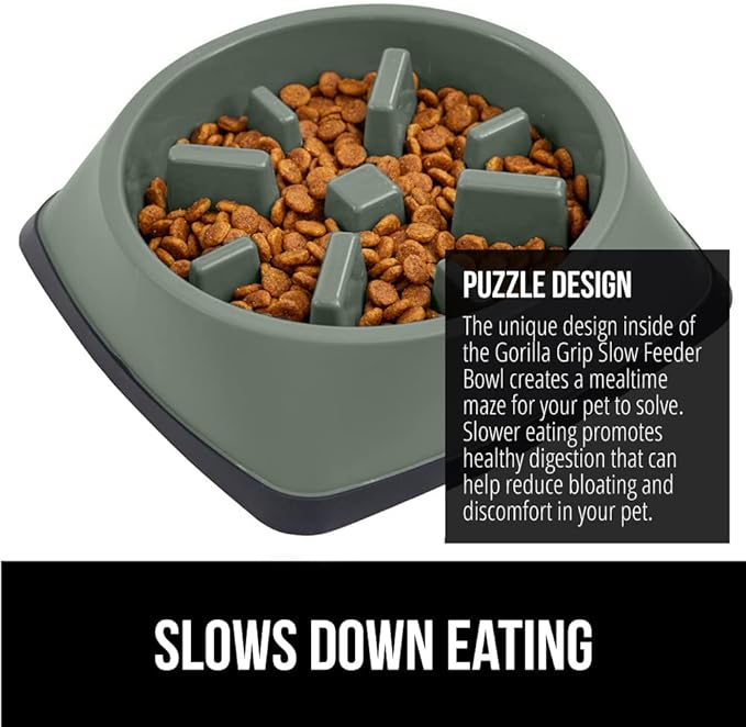 GORILLA GRIP Patented BPA Free Slow Feeder Dog Bowls, Interactive Puzzle Toy for Dogs and Cats Food Training Enrichment, Keeps Pets Busy and Prevents Puppy Overeating, All Breeds, 2 Cup, Sage Green