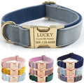 PETDURO Personalized Dog Collar Haze Blue Soft Velvet for Large Medium Small Boy Girl Dogs - Custom Collar with Name Phone Number Engraved on Gold Metal Buckle - Add Leash Bow Set via Customize Now