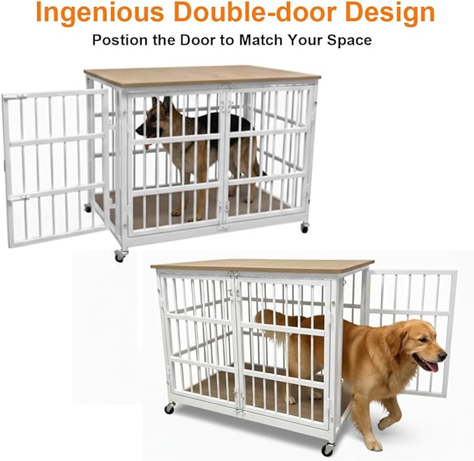 48 inch Dog Crate Furniture, Heavy Duty Dog Kennel Indoor for Large Dogs, Escape-Proof and Chew-Proof Wooden Dog Cage for high Anxiety Dog, Decorate House as TV Stand, End Table
