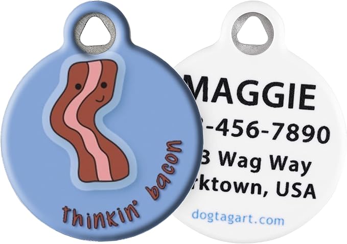 Dog Tag Art Food-Themed Custom Pet ID Tags for Dogs and Cats, Personalized Dog Tags with Customized Identification Informatio - Thinkin' Bacon - Large