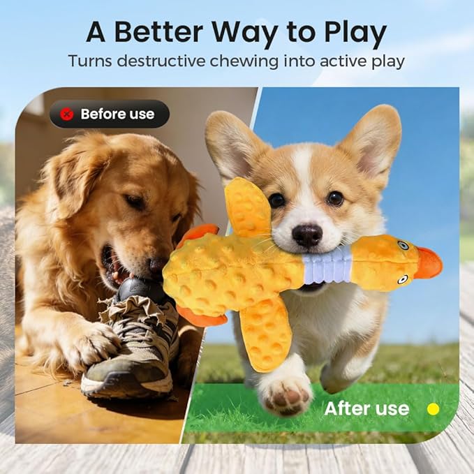 AIIONP Dog Toys for Aggressive Chewers, 2026 New Squeaky Dog Toy, Durable Chew Toy for Dogs Indoor Play, Yellow Duck Dog Plush for Dogs (Green)