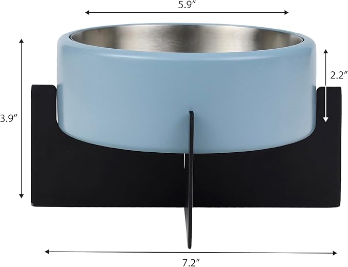 DBL3000F Intersecta Small/Medium Concrete and Stainless Steel Bowl 16oz (2 Cups) with Metal Stand Pet Feeder, Blue/Black