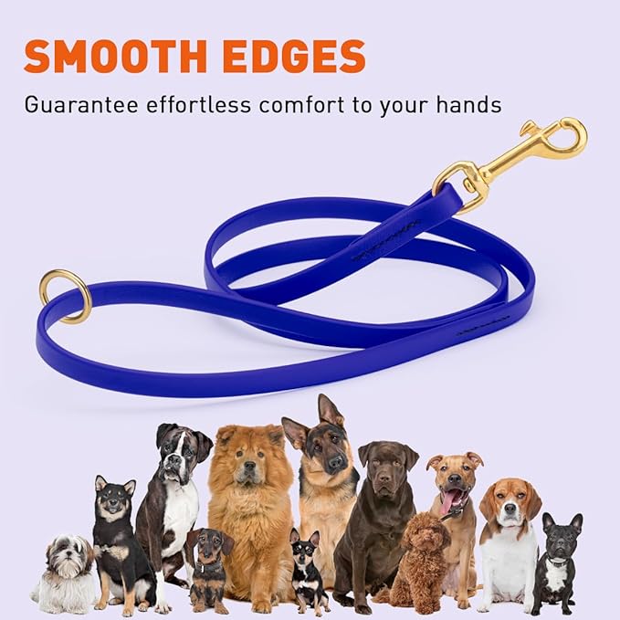 Viper Biothane K9 Working Dog Leash Waterproof Lead for Tracking Training Schutzhund Odor-Proof Long Line with Solid Brass Snap for Puppy Medium and Large Dogs 6ft, Blueberry Royal