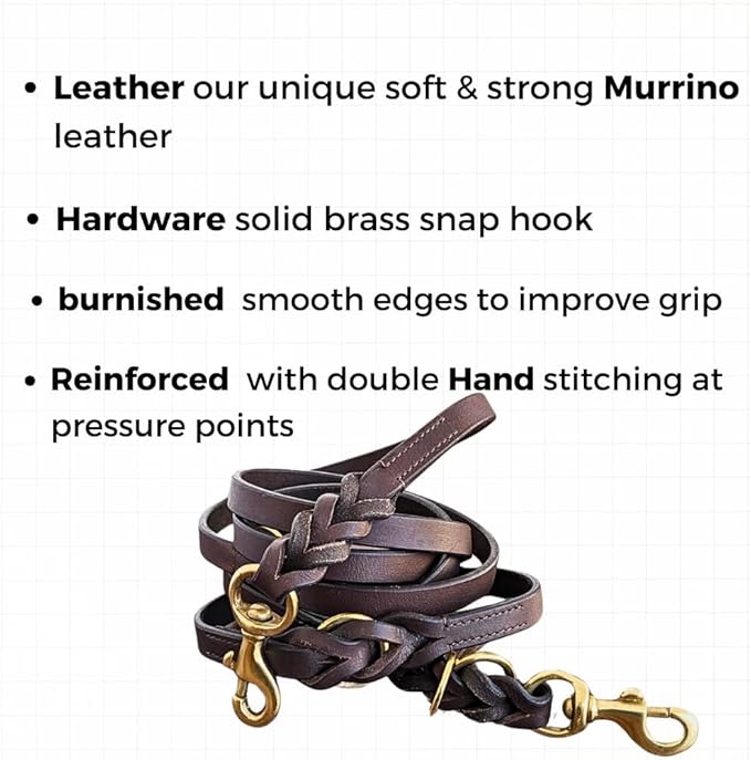 8 FT Multi-Function Leather Dog Leash, Genuine Leather Hands-Free Training Lead for Small Medium Large Dogs, Adjustable Long Leash for Walking, Hiking, Obedience Control (Dark Brown, 8 Ft)