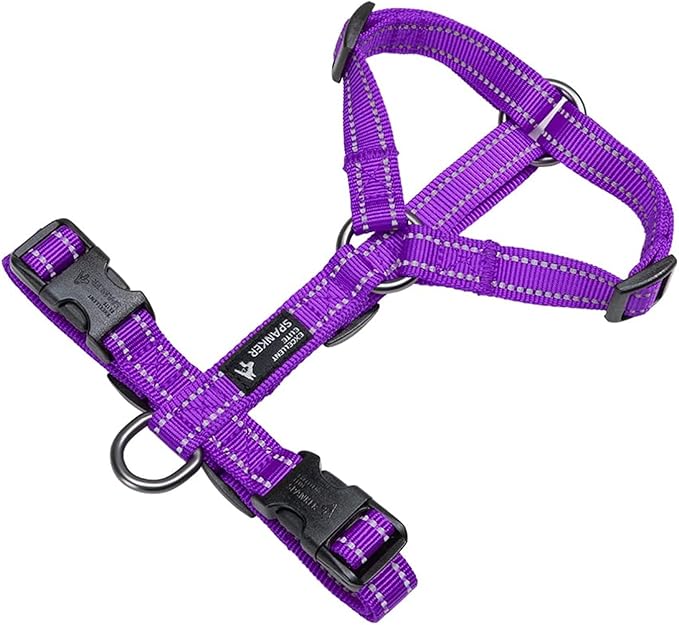 EXCELLENT ELITE SPANKER No Pull Dog Harness Reflective Nylon Vest L-Shaped Adjustable Easy Pet Harness for Small Medium Large Breeds Dogs Walking Training Black Red(Purple-XL)