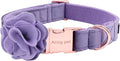 ARING PET Velvet Dog Collars, Purple Soft Pet Collar with Detachable Felt Flower Metal Buckle for Puppy Small Medium Large Boy Girl Dogs-S