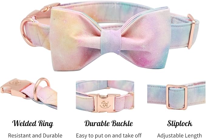 Elegant little tail Colorful Dog Collar, Comfortable Dog Collar with Bow Adjustable Soft Bow tie Dog Collars for Medium Dogs