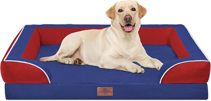 Comfort Expression Orthopedic Dog Bed for Extra Large Dogs 42x30 Inch, Waterproof Egg Crate Foam XL Pet Bed with Removable Bolsters, Dog Couch with Washable Cover & Non-Slip Bottom, Classic Tri-Color