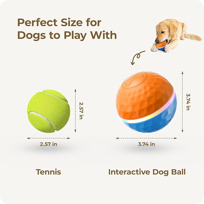 Apasiri Interactive Dog Toys (3.74 in Diameter): Duraspin Dog Ball with LED Lights, Automatic Moving Dog Toys for Aggressive Chewers, Dog Toys for Large Dogs, Vibrating Dog Toy Balls for Small, Medium