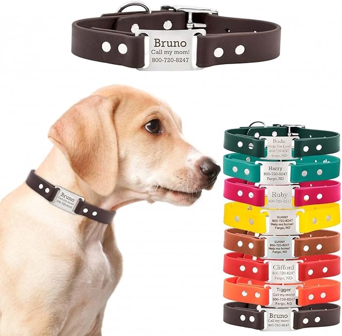 dogIDs Personalized Dog Collar – ScruffTag Custom Waterproof Biothane Dog Collar with Laser-Engraved Name, Durable & Odor-Resistant – USA Made | Brown, 1 in x 20 in (Fits Neck Sizes 18-22 in)