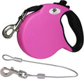 16ft Retractable Dog Leash for Medium Breed Dogs up to 44 lbs with a Detachable Chew Proof Extender Wire Ropes (Pink M)