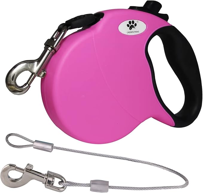 16ft Retractable Dog Leash for Medium Breed Dogs up to 44 lbs with a Detachable Chew Proof Extender Wire Ropes (Pink M)