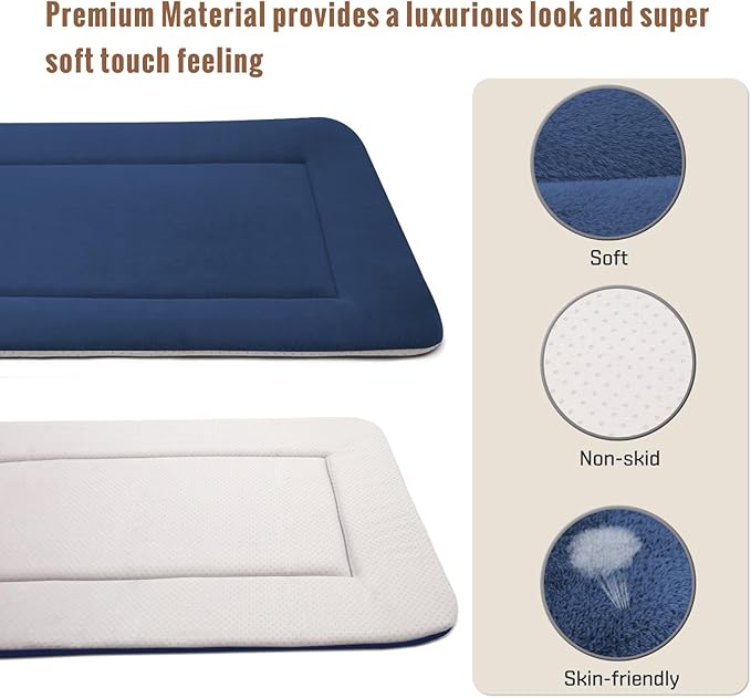 Magic Dog Extra Large Soft Crate Pad Mat, Jumbo 48 Inches Machine Washable Pet Bed Kennel Pad With Non-Slip Bottom, Dark Blue