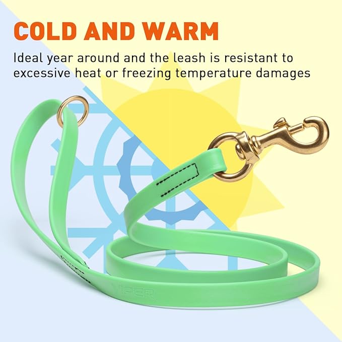 Viper Biothane K9 Working Dog Leash Waterproof Lead for Tracking Training Schutzhund Odor-Proof Long Line with Solid Brass Snap for Puppy Medium and Large Dogs 6ft, Sea Foam Green