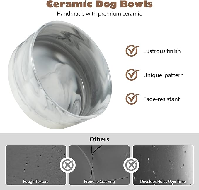 Dog Bowls Set with Wood Stand, 3.6-Cup Ceramic Pet Bowls for Medium Dogs, Weighted Food Water Bowl Set for Dog and Cat