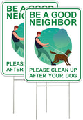 Clean Up After Your Dog Signs (2 Pack, 9 x 12") With Metal H-Stakes, Double Sided,No Dog Poop Lawn Signs,Outdoor & Sturdy