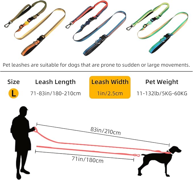 ‌EVERKING 6ft Hands-Free Dog Leash - 6-in-1 Adjustable with 360° Rotating Buckle, Night Reflective & Shock Absorbing for Large/Small Dogs (Up to 120lbs) (Green)