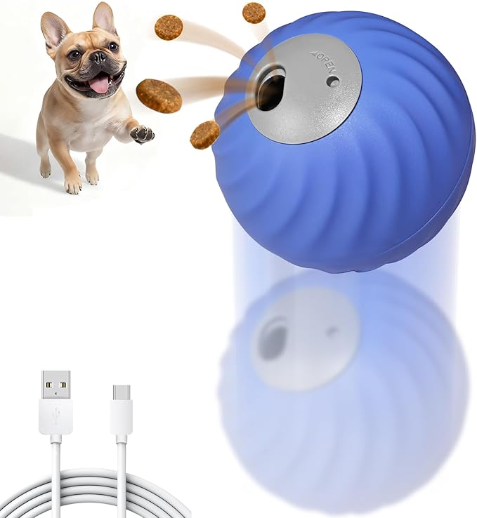 Petbobi Interactive Dog Ball, USB Rechargeable Moving Dog Toy for Treat Dispensing, 2.87" Blue Washable TPU Puzzle Ball, Interactive Dog Toys for Small & Medium Dogs, Boredom & Anxiety Relief