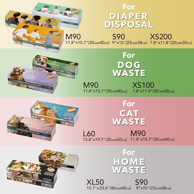 BOS Odor-Sealing Dog Poop Bags for Pet Waste - Disposal Doggy Bags - Scent & Smell Free (90Bags) [Size: M, Color: Light Mint Green] (Pack of 2)