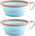 Collapsible Dog Bowls for Travel Portable Pet Food Bowl Compact Silicone Dog Water Dish with Carabiner Clip, BPA Free, Perfect for Large/Medium/Small Dog/Cat/Pets, 2 Pack, Sky Blue, 1000ML
