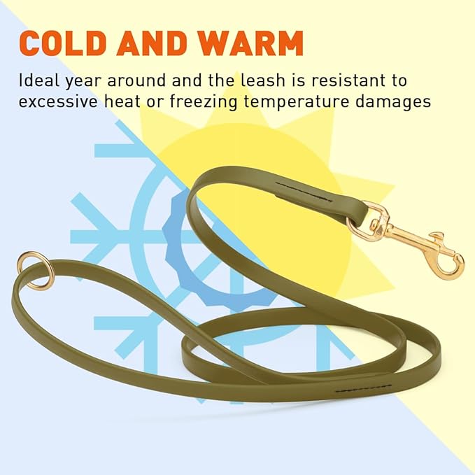 Viper Biothane K9 Working Dog Leash Waterproof Lead for Tracking Training Schutzhund Odor-Proof Long Line with Solid Brass Snap for Puppy Medium and Large Dogs 6ft, Olive Drab Green