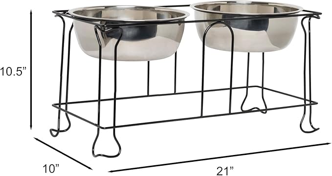 YML 10-Inch Wrought Iron Stand with Double Stainless Steel Feeder Bowls