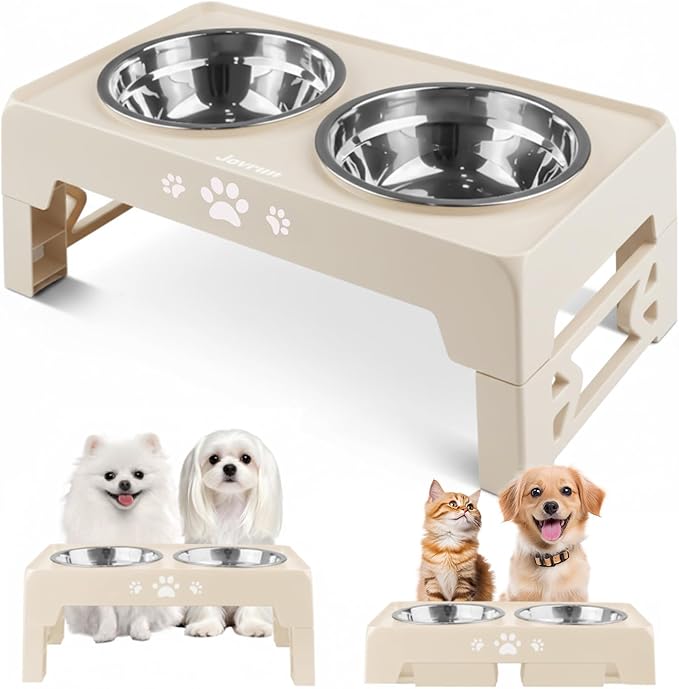 Elevated Dog Bowls, Dog Feeder with 2 Stainless Steel Dishes, 2 Heights Adjustable Raised Stand for Small Dogs, Food Dishes with Non-Slip Feet