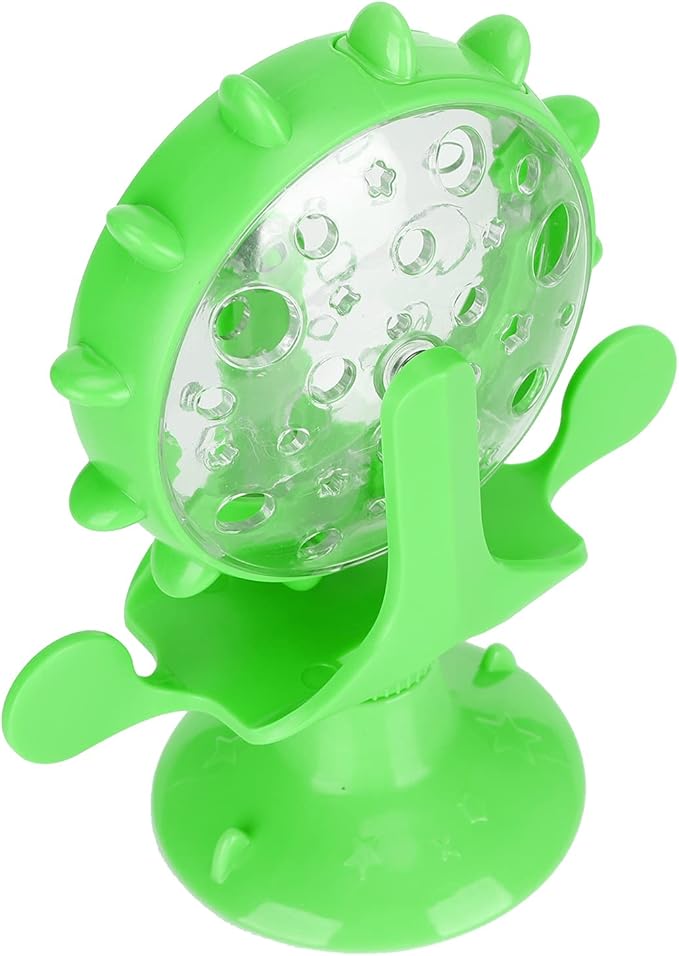 Interactive Cat Food Treats Dispenser Toy, Pet Slow Feeder Feed Training Toy Cat Windmill Toy Dog Food Dispenser, 360° Rotating Windmill Suction Cup Toys for Educational Interactive Training (Green)