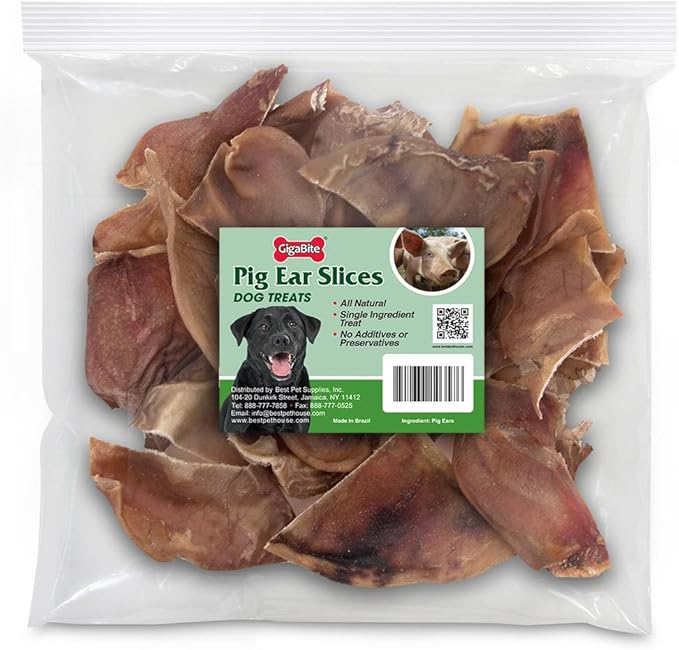 Best Pet Supplies GigaBite Roasted Pig Ears for Dogs - Natural Dog Chews, Roasted Pigs Ears, Safe for Puppies and Aggressive Chewers, Cleans Teeth and Gums - Half-Cut, Pack of 20