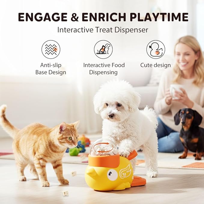 Duck Treat Dispenser for Dogs to Train Problem-Solving Skills, Duck Pet Feeder for Cats Dogs, 2-in-1 Interactive Dog Puzzle Toy & Slow Feeder for Small & Medium Dogs (Black)