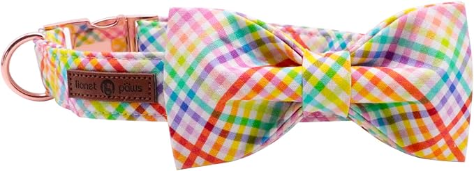 Lionet Paws Easter Dog Collar with Bowtie - Colorful Cute Cotton Bowtie Dog Cat Collar with Metal Buckle for Puppy Girl Boy, XS, Neck 8-12in