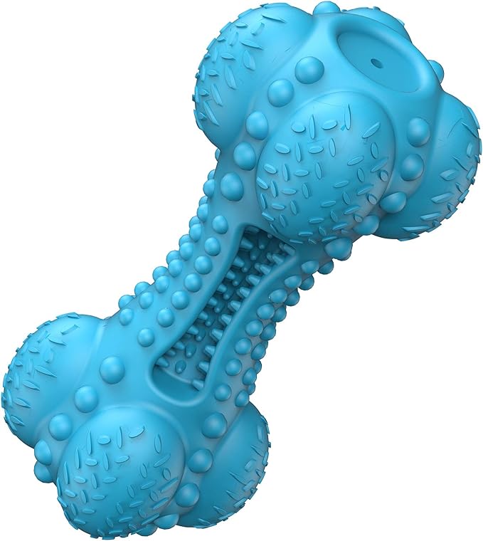SCHITEC Squeaky Dog Chew Toy, Tough Durable Natural Rubber Bone with Toothbrush, Indestructible for Aggressive Chewers Large Medium Breed Teeth Cleaning
