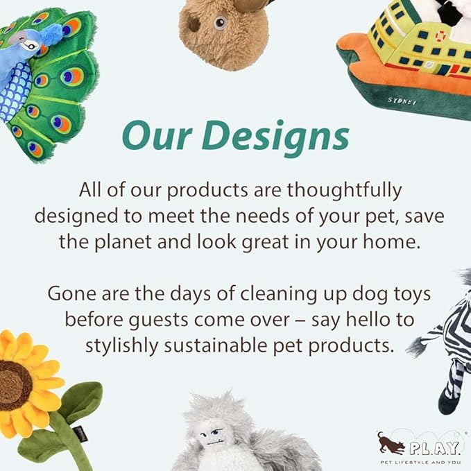 P.L.A.Y. Cute Plush Dog Toys - Tropical Paradise Summer Beach Themed Durable Squeaker Chew Toy, Great for Puppies & Small, Medium, Large Dogs - Machine Washable, Recycled Materials (Puppy Palm Tree)
