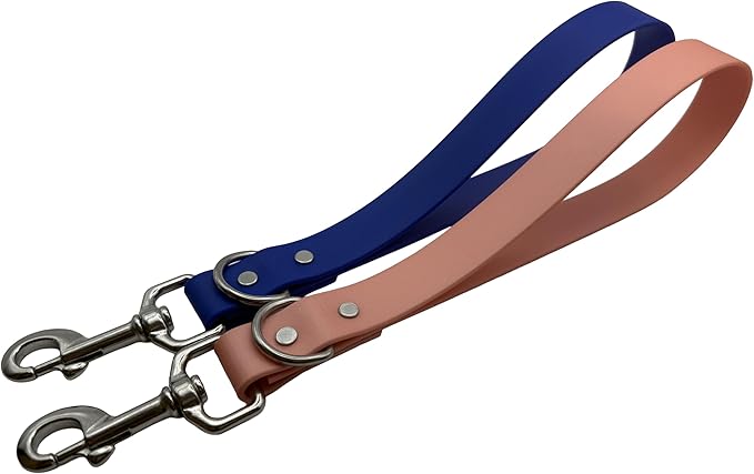 2 Pack - 14in Short Dog Leash with 1000lb Strength, Stainless Hardware - Training Leash for Dogs (2 Pack - Blueberry Blue & Rose Gold)