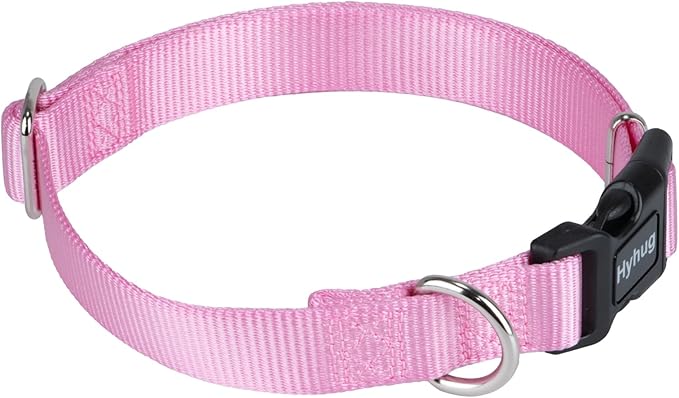 Hyhug Heavy Duty Dog Collar for Medium Dogs, Pink| Quick Release Nylon, Adjustable No-Pull Training & Everyday Walk(Medium, Bonbon Pink)