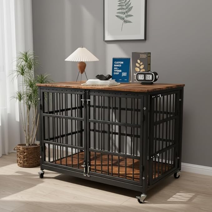48 inch Dog Crate Furniture, Heavy Duty Dog Kennel Indoor for Large Dogs, Escape-Proof and Chew-Proof Wooden Dog Cage for high Anxiety Dog, Decorate House as TV Stand, End Table
