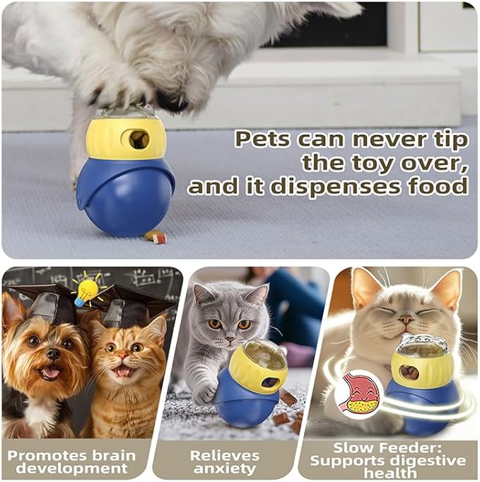 Interactive Cat Treat Puzzle Toy, Adjustable Cat Dry Food Dispenser, Mental Stimulation Game for Indoor Cats and Puppies, Slow Feeder & Brain Teaser