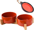 Petygooing Dog Bowls,Ceramic Cat Dog Bowl Set with Wood Stand for Food and Water,Non-Slip Cute Modern Pet Dish for Cats Small Size Dogs Puppy (13.5OZ/5.1 in) Rust Red