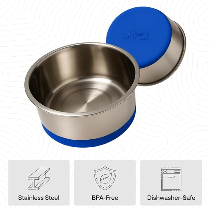 GORILLA GRIP Dog Bowls, Heavy Duty 304 Stainless Steel, Holds 2 Cups Each (16 fl oz) Food and Water Bowl for Feeding Dogs and Cats, Dishwasher Safe, Rust Resistant, BPA Free Rubber Base Set of 2 Blue