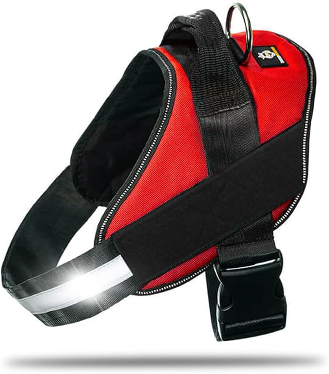 Non Pull Dog Harness with Patch Panels and Handle, Adjustable, Reflective, No Choke, Heavy Duty Easy On Service Dog Vest Harnesses for Medium Large Small Sized Dogs - Red, S